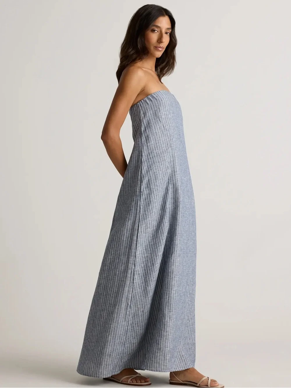 100% European Linen Strapless Maxi Dress - Picture 2 of 11